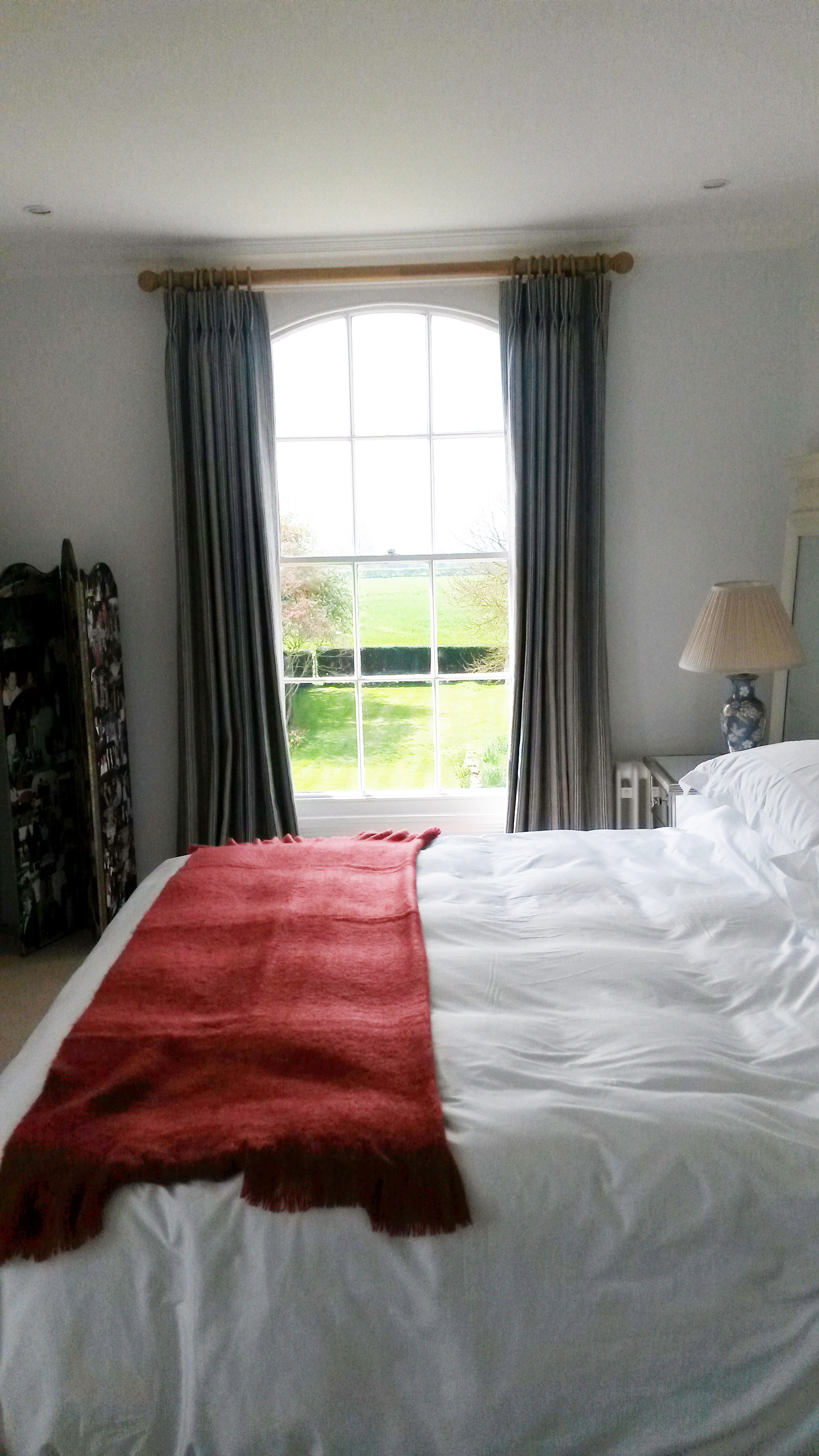 Ian Mankin striped lined and interlined triple / pinch pleat made to measure curtains, Dumbleton