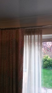 Double curtain pole - mock wave curtain and double pleat linen voile, Bishops Cleeve