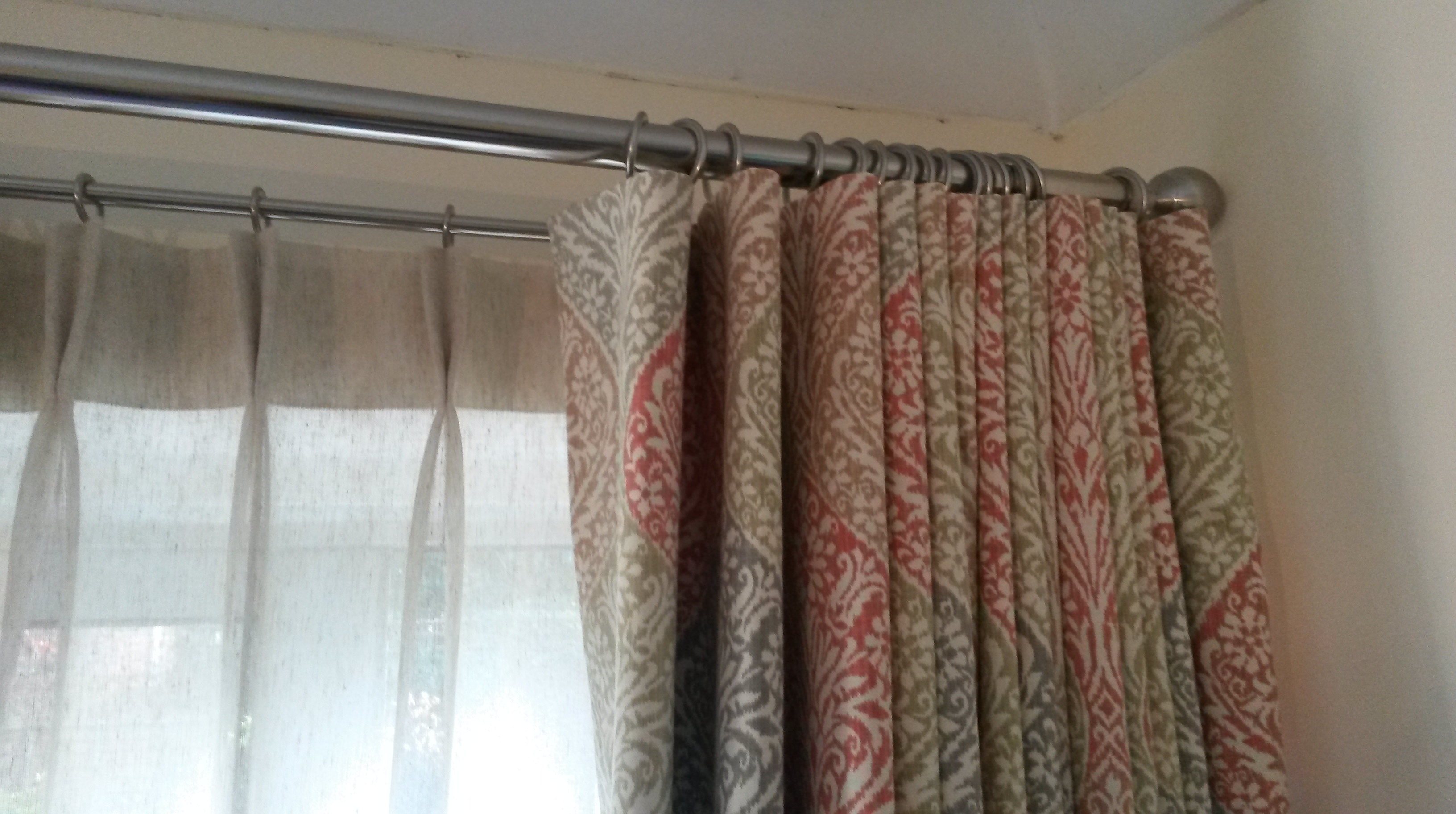 Double curtain pole - mock wave curtain and double pleat linen voile, Bishops Cleeve