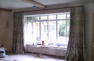 Mock wave interlined curtains in paradiso portinari by nina campbell on Walcot House tracked pole - Lower Slaughter