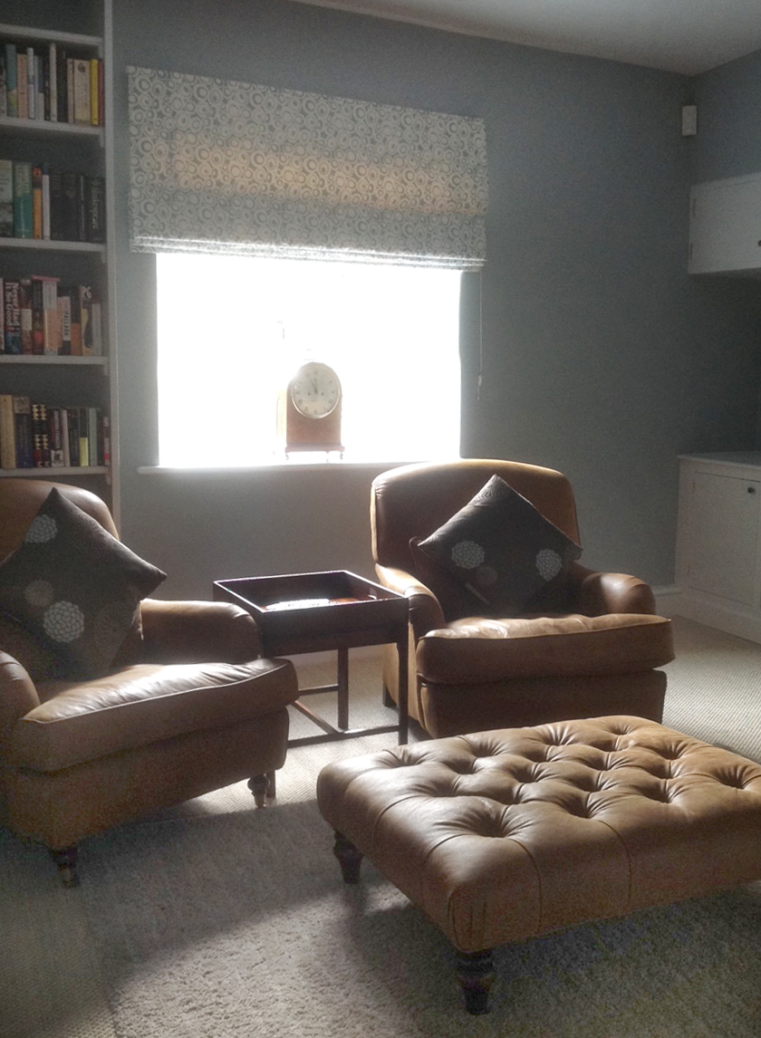 Interlined roman blind detail - Rapture and Wright fabric - Lower Slaughter