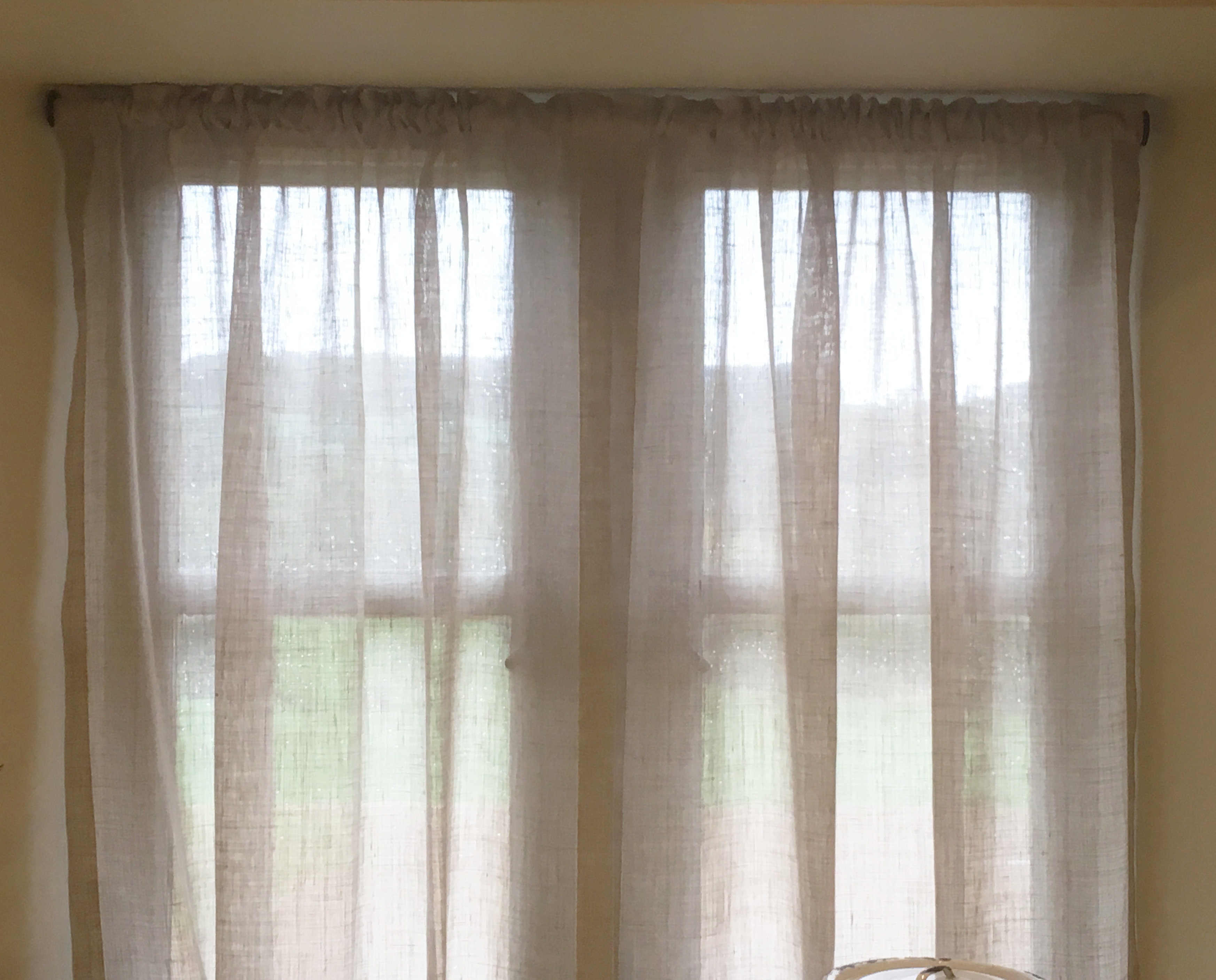 Linen Muslin privacy sheers in Cotswold Barn conversion, Gloucestershire
