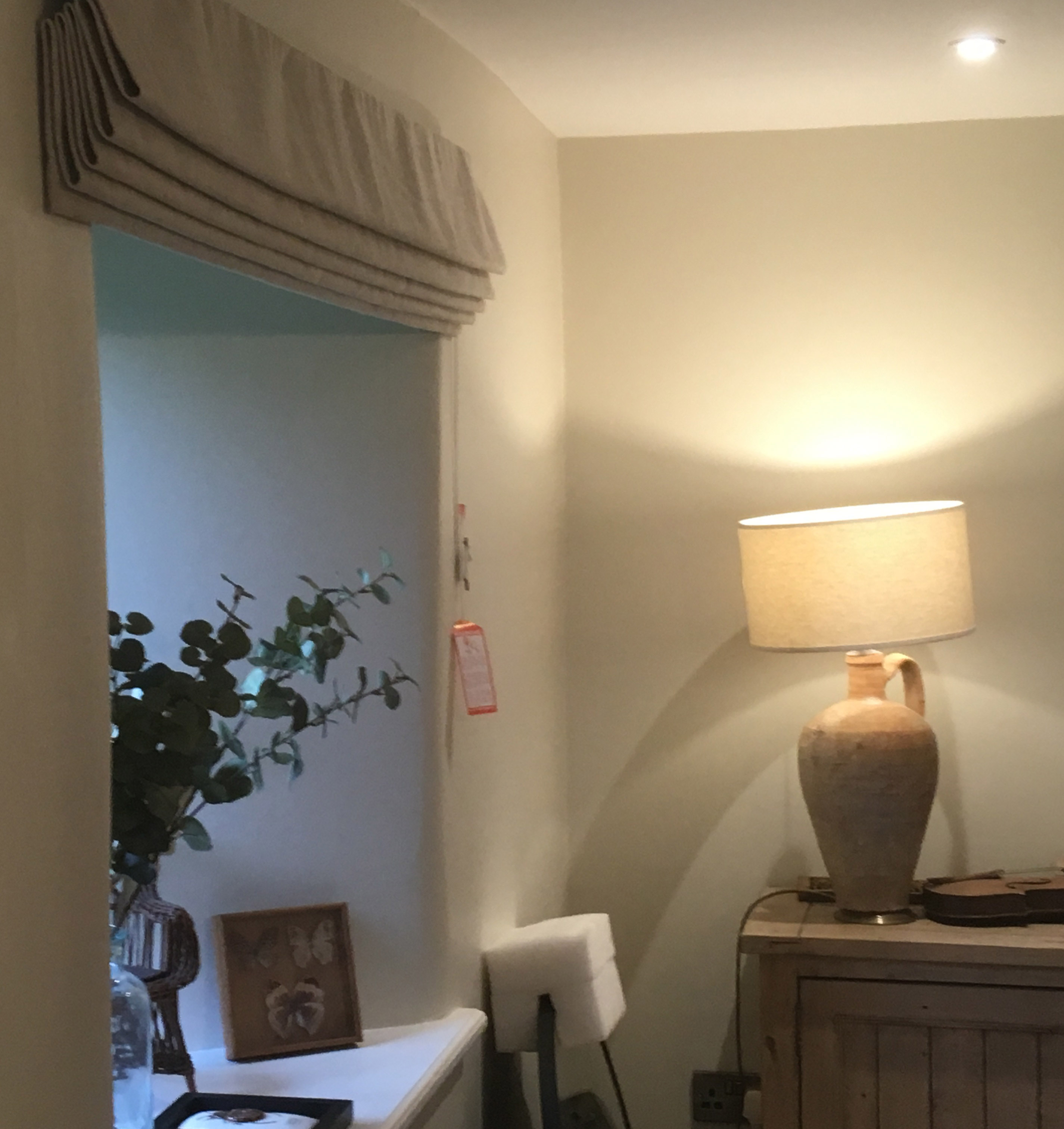 Slubby linen roman blind in Cotswold Barn conversion