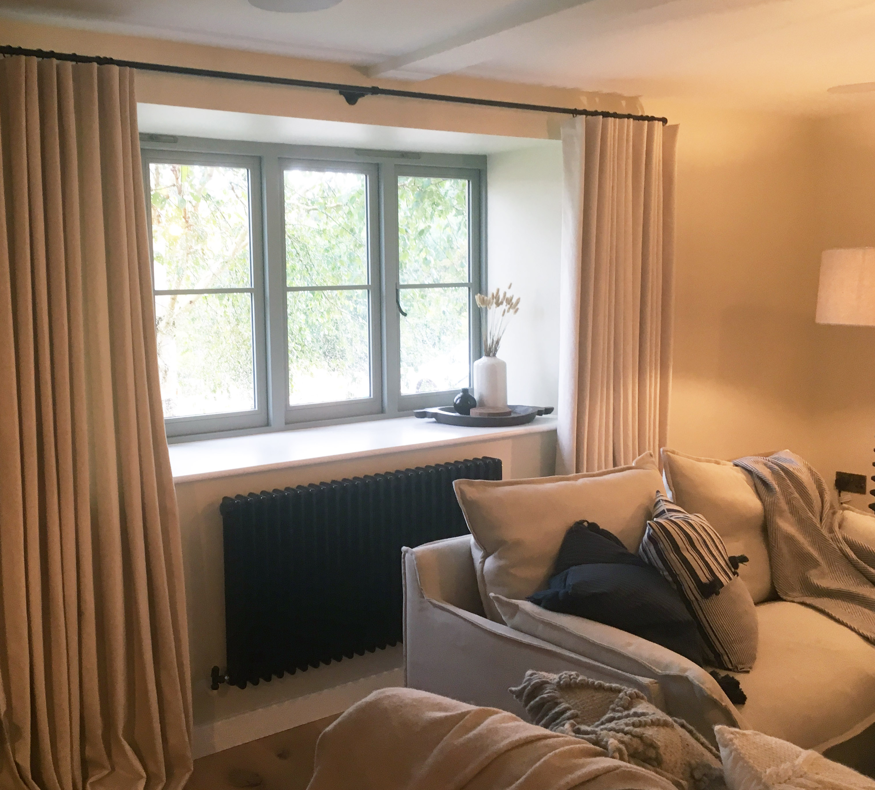 Cotswold Barn - Mock wave curtains in Designers Guild corduroy on French 19mm curtain pole